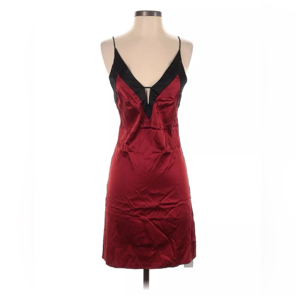 Silk Maison Red Black Women Silk Cocktail Dress with Straps